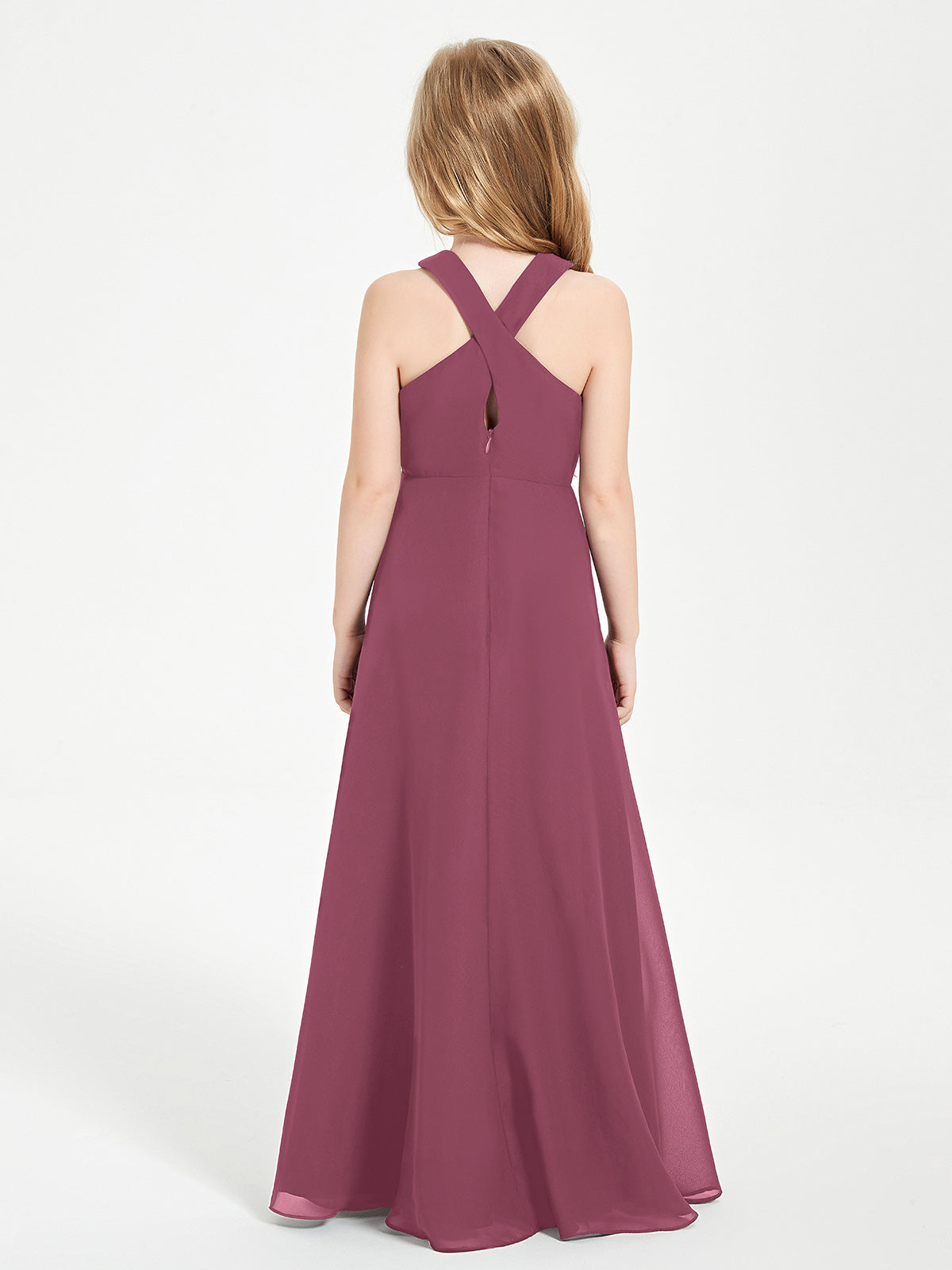Grecian Neckline Long Dresses for Junior Bridesmaids Mulberry